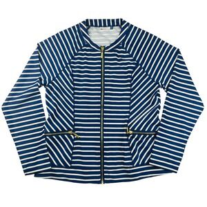Cabana Life Rash Guard Womens XL Blue White Stripe Zip Up Jacket Sun Protection